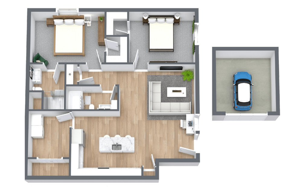 Grassetto - 2 bedroom floorplan layout with 2 baths and 1072 square feet.